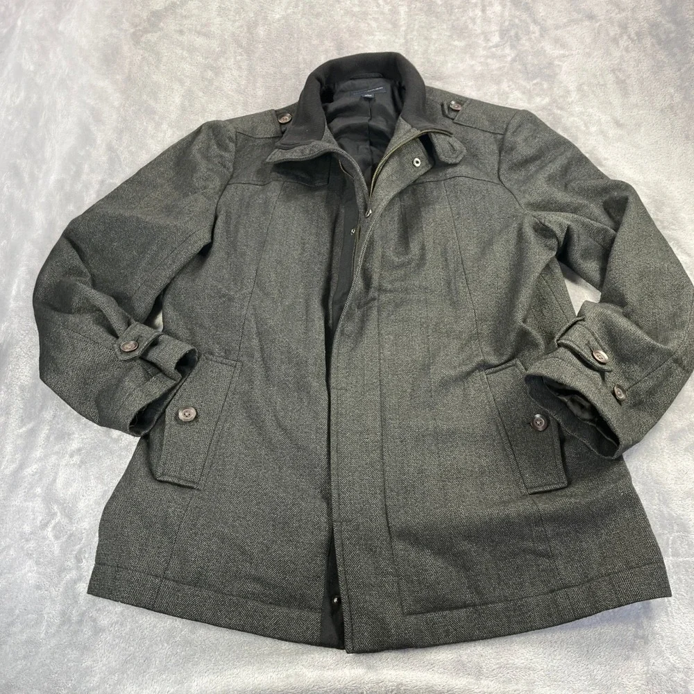 BR Wool Blend Jacket XL Grey Herringbone Field Coat  Winter Peacoat Classic